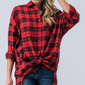 TRENDY FLANNEL BUFFALO PLAID OVERSIZED SHIRT SM-Lg